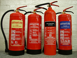 4 different fire extinguishers 